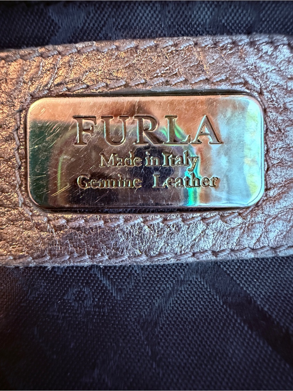 Furla | Vintage Metallic Taupe Pebbled Leather Hobo‎ Shoulder Bag - Picture 9 of 15